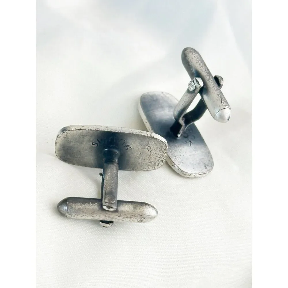 Etched flower cufflinks Swank silver tone rectangle